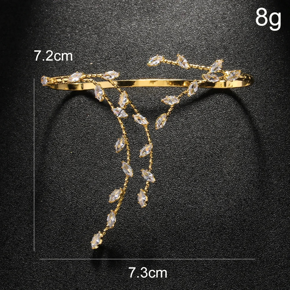 Stonefans Luxury Bridal CZ Leaf Hand Palm Cuff Open Bangle 2024 Boho Branch Bracelet Zricon Bangle Hand Piece Jewelry Fashion