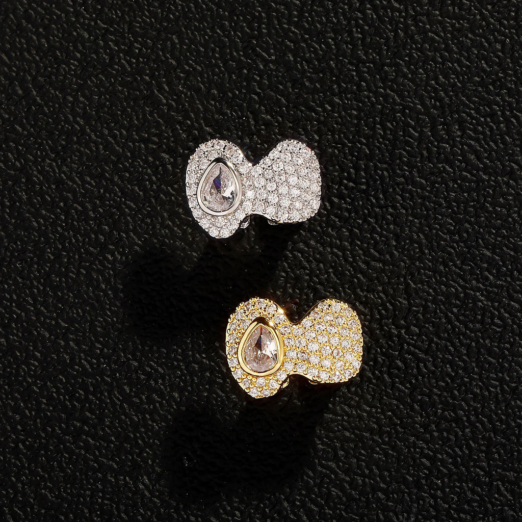 TOPGRILLZ Iced Out Full CZ Stone Teeth Grillz Braces Hip Hop Double Shiny Zircon Tooth Caps For Women Men Rapper Jewelry