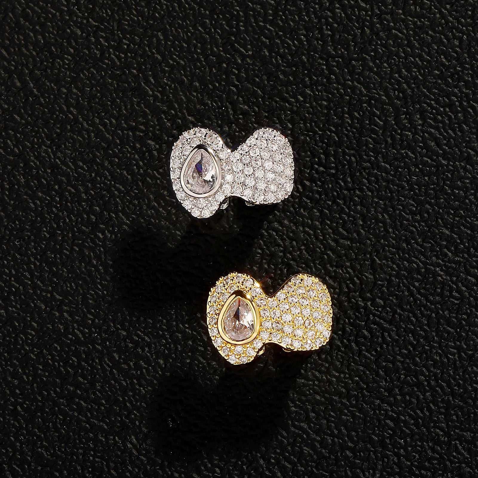 TOPGRILLZ Iced Out Full CZ Stone Teeth Grillz Braces Hip Hop Double Shiny Zircon Tooth Caps For Women Men Rapper Jewelry