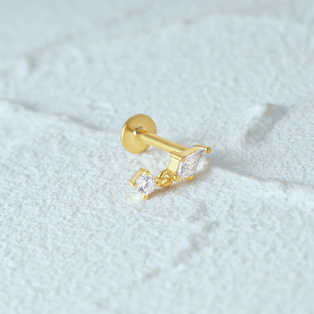 925 Sterling Silver 1pc, Geometry Multi Piercing Stud Earrings For Women, K Gold Simple Elegant Tassel Jewelry, beautiful Gift