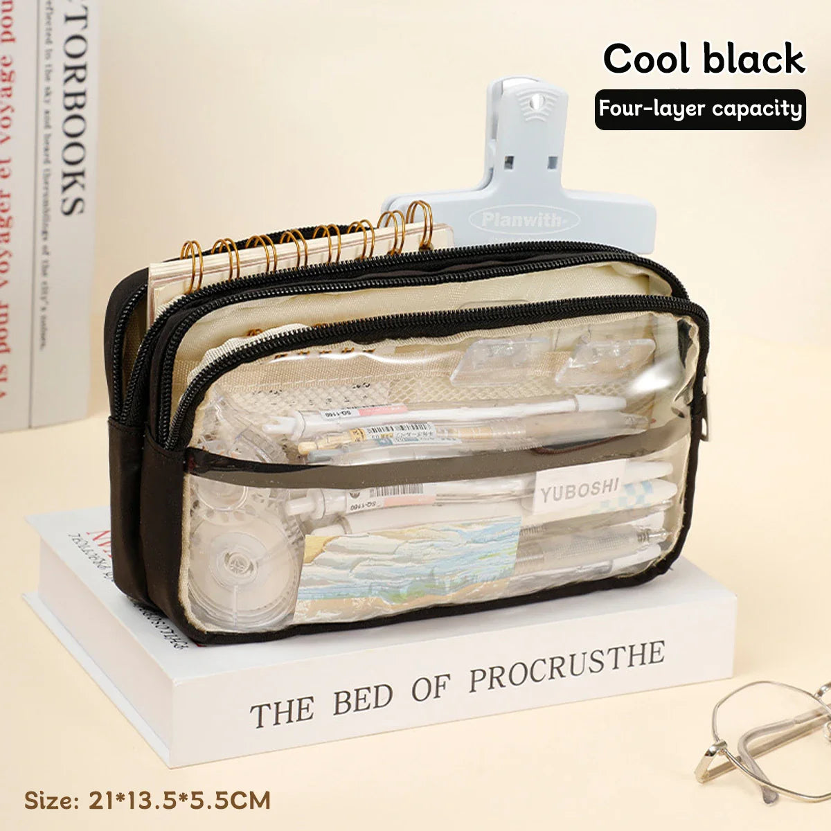 1Pc Transparent Four-Layer Pencil Bag Student Stationery Bag Large Capacity Storage Bag School Office Supplies Stationery