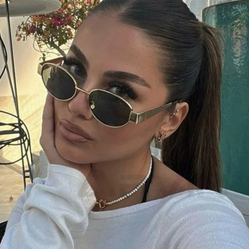 Charming Fashion Oval Sunglasses For Women, Lovely Retro Trend Outdoor Metal Sun Glasses, High Quality Classic Luxury And Eyewear UV400 Goggles
