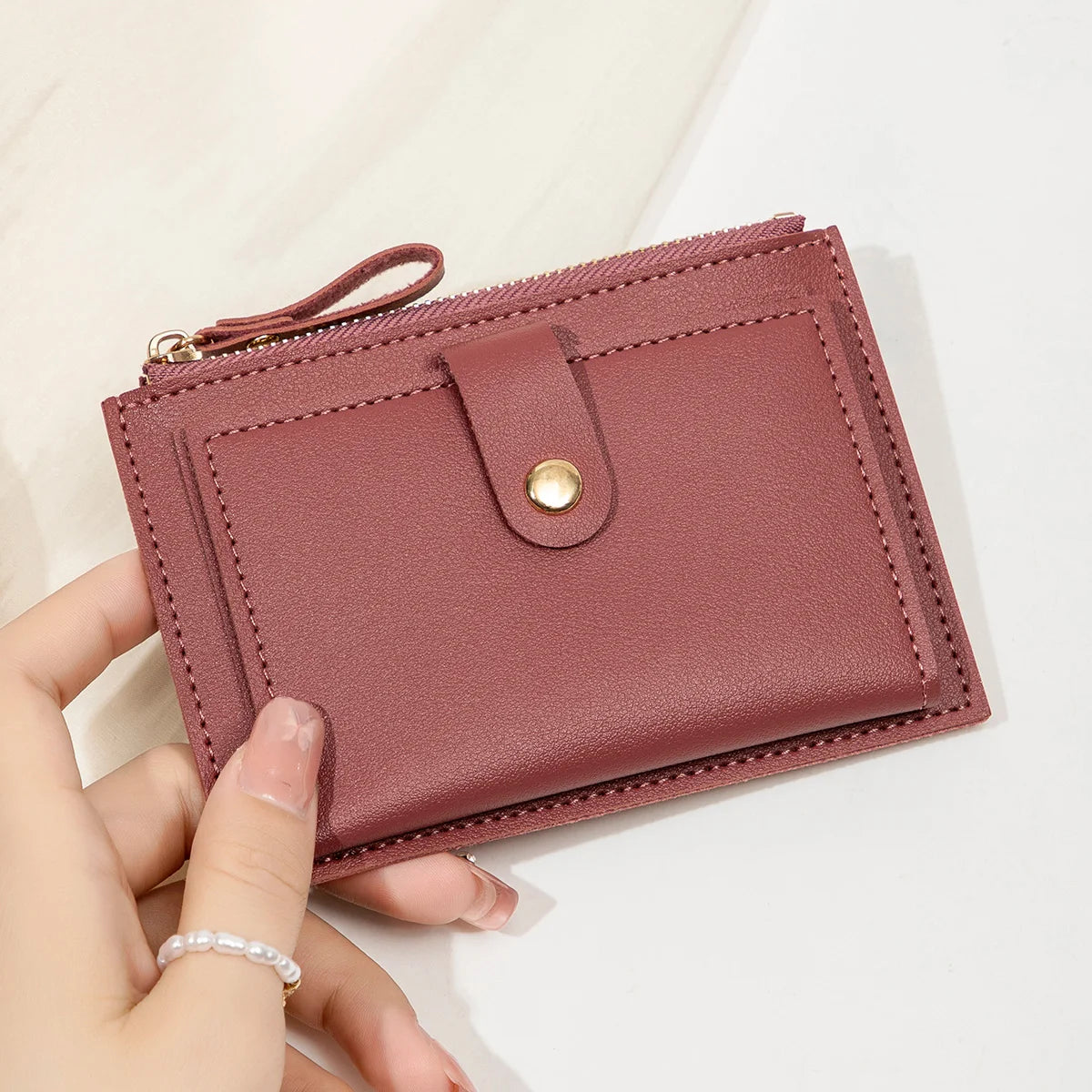 Adorable Minimalist And Fashionable Women's Short Card Bag, Thin Mini PU Leather Wallet, Amazing women's credit card holder wallet, Stunning Trendy Practical Gift For Cute Girls, Lovely Pink Wallet, Nice Blue Color, Kind Pink