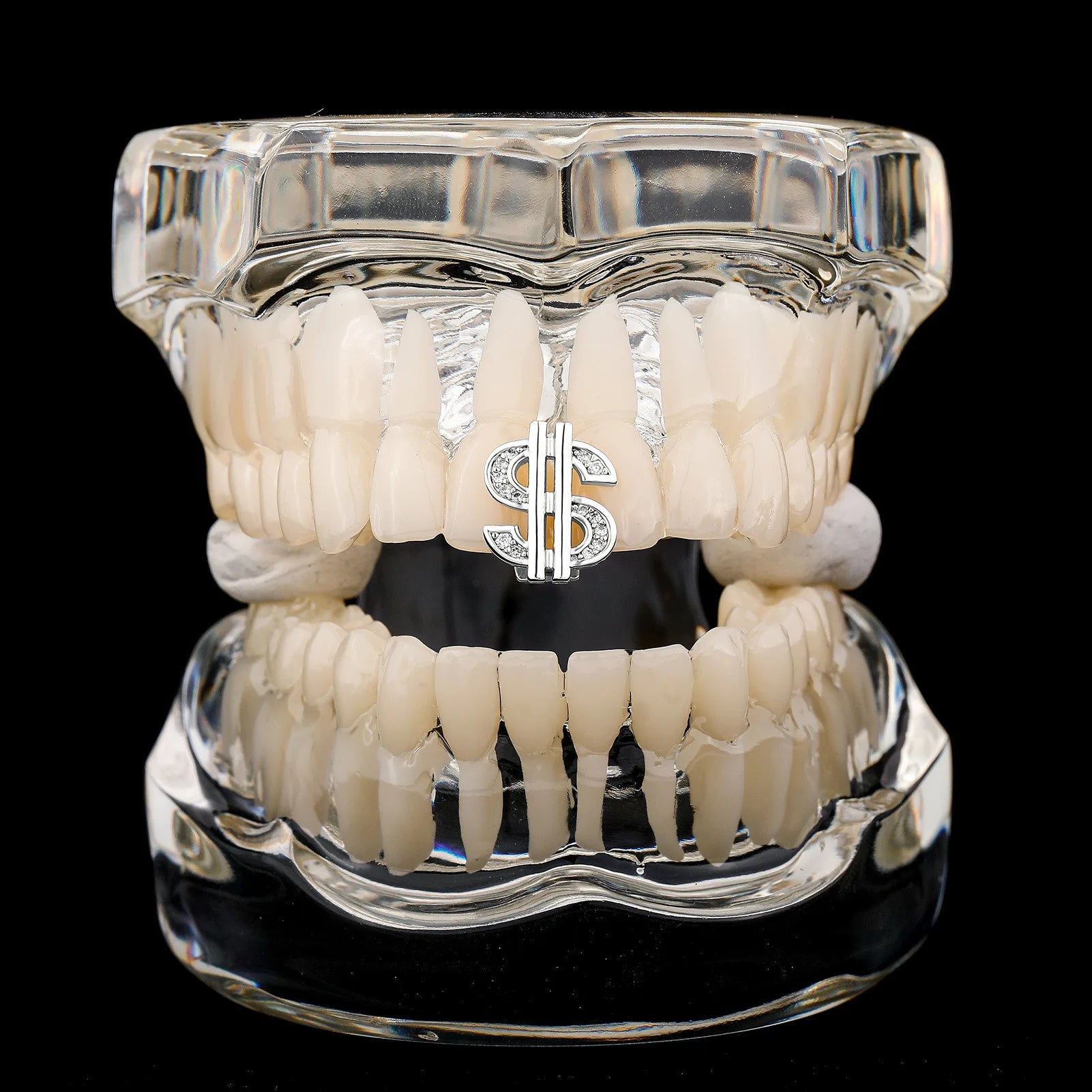 Cubic Zircon Dollar Teeth Grillz, Hip Hop Punk CZ Stone Tooth, Pretty Caps For Women Men, Jewelry Rapper Gift Cosplay
