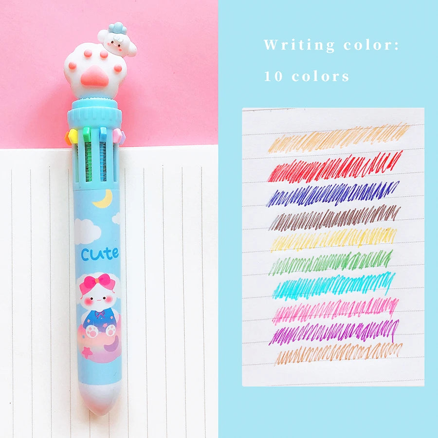 Cute Kawaii Cat Paw Cartoon Silicone And Beautiful 10 Colors Chunky Ballpoint Pen School And Office Supply, kind Gift Stationery