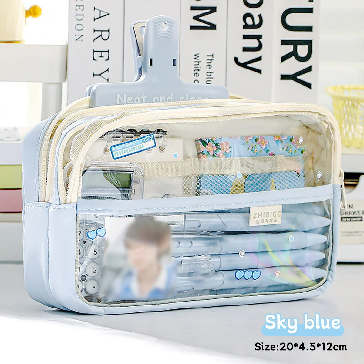 1Pc Transparent Four-Layer Pencil Bag Student Stationery Bag Large Capacity Storage Bag School Office Supplies Stationery