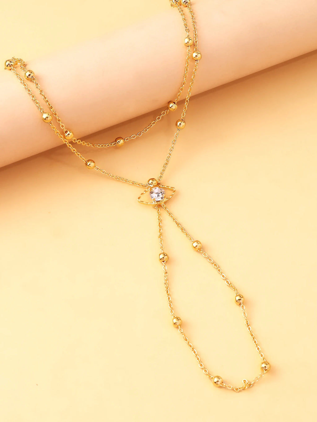 StoneFans Demon's Eye Finger Chain Bracelet Niche Design Minimalist Retro Chain Hand Back Chain Fashionable Hand Accessories