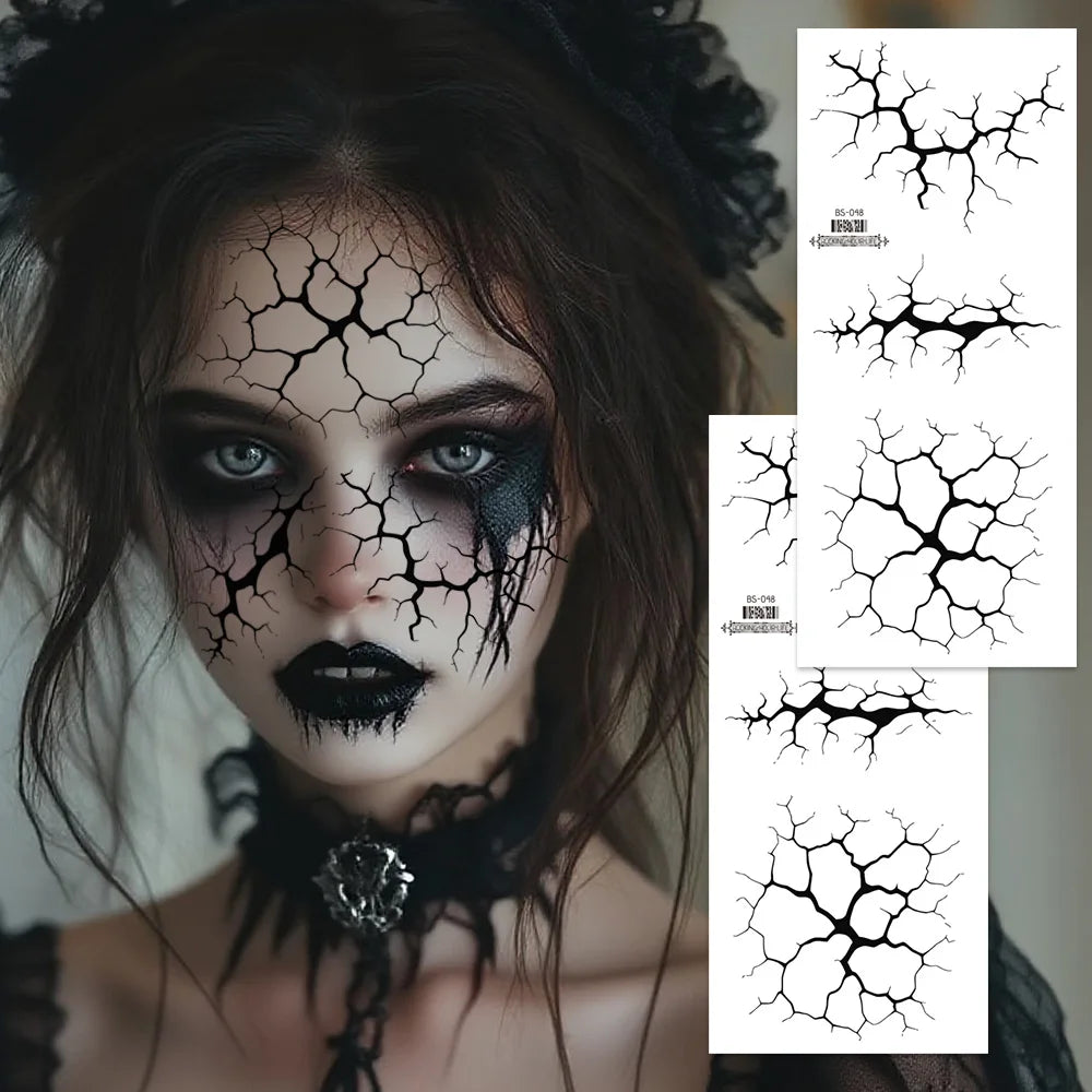 2Sheets Large Halloween Black Lightning Temporary Tattoo Sticker for Halloween makeup – Realistic Vein Design Face Tattoo Body A