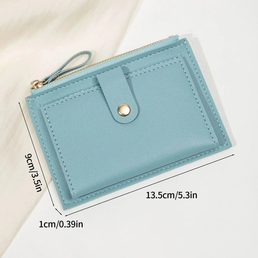 Adorable Minimalist And Fashionable Women's Short Card Bag, Thin Mini PU Leather Wallet, Amazing women's credit card holder wallet, Stunning Trendy Practical Gift For Cute Girls, Lovely Pink Wallet, Nice Blue Color, Kind Pink