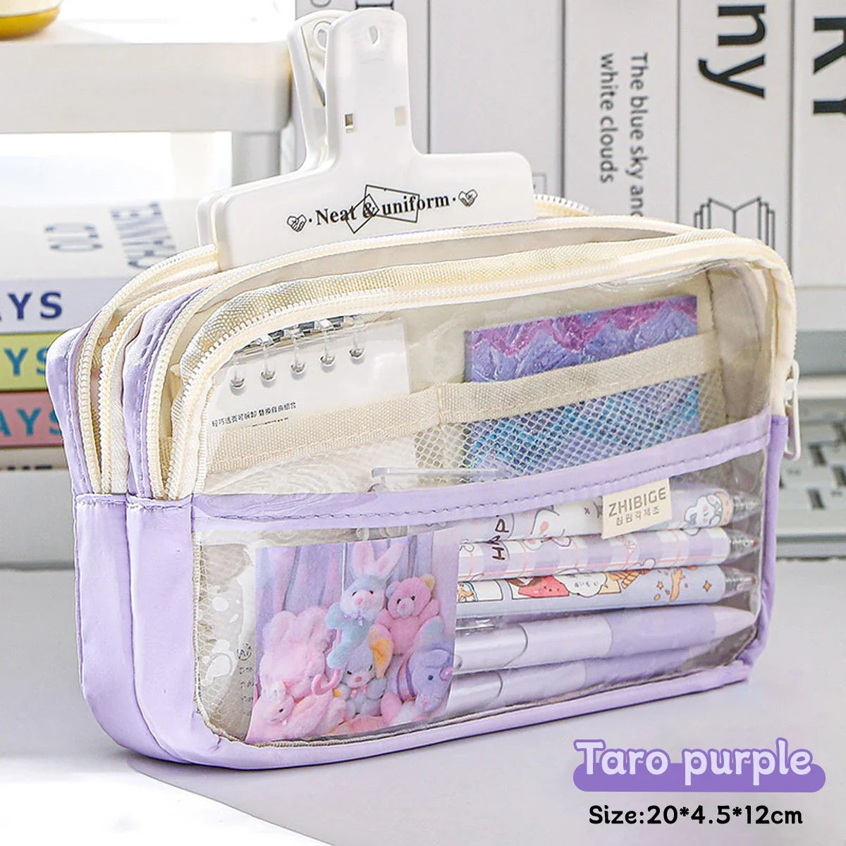 1Pc Transparent Four-Layer Pencil Bag Student Stationery Bag Large Capacity Storage Bag School Office Supplies Stationery