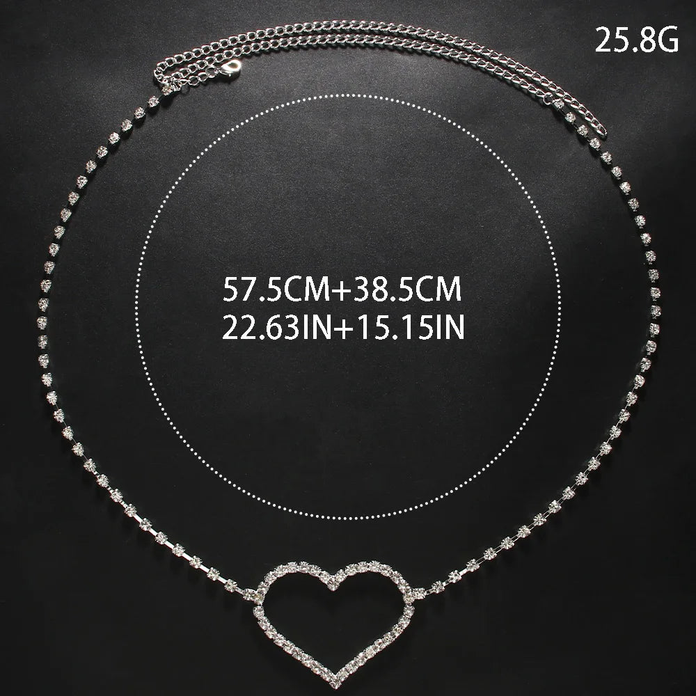 Luxury Rhinestone Hollow Heart Shaped Adjustable Waist Chain for Girls, Sexy Party Belly Body Chains, Adorable Jewelry Accessories Gift For Her