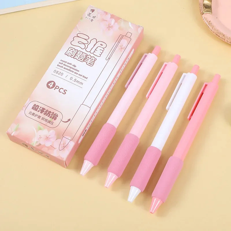 4pcs/box kawaii Gel Pen Korean Simplicity Pen Soft Handle Stationery Pen Black Ink 0.5mm Scrapbook Cute Pen Student Supplies