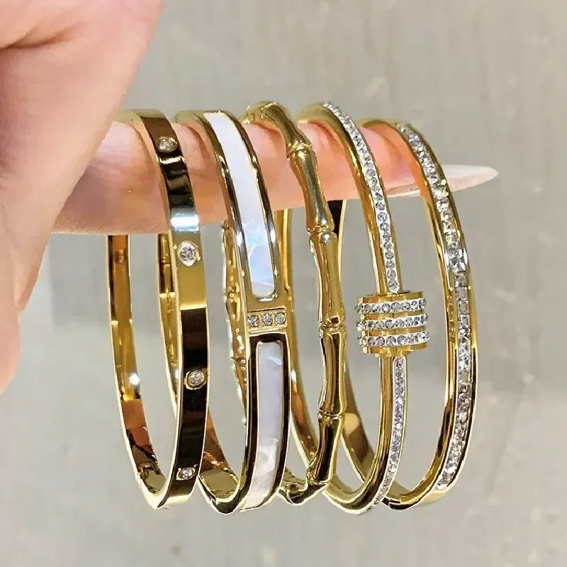 1PC Titanium Steel Stainless Steel Inlaid, Luxury Zircon Gold Plated, Stunning Bracelet Gift and Stylish Style Bangles for Girls, Daily Jewelry,