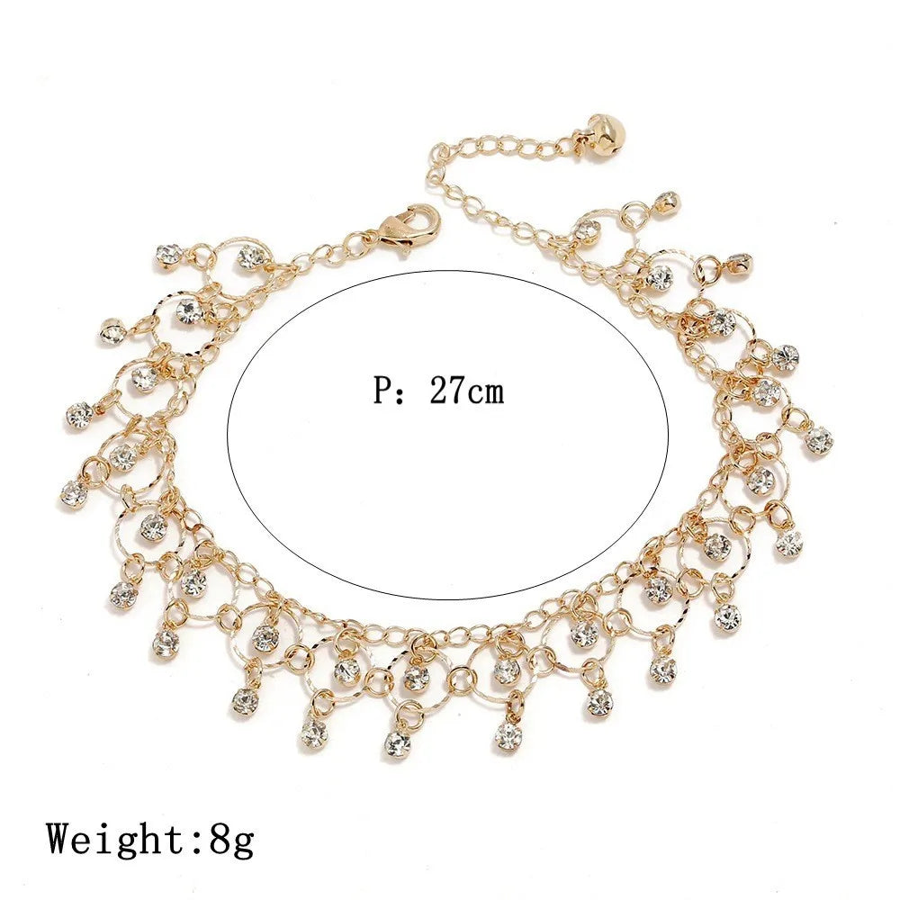 Neue Mode Sommer Strand Fuß Kette Schmuck Für Frauen Exquisite Gold Silber Farbe Glänzenden Strass Ankle Armbänder Fußkettchen