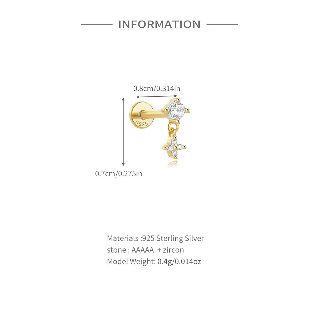 925 Sterling Silver 1pc, Geometry Multi Piercing Stud Earrings For Women, K Gold Simple Elegant Tassel Jewelry, beautiful Gift