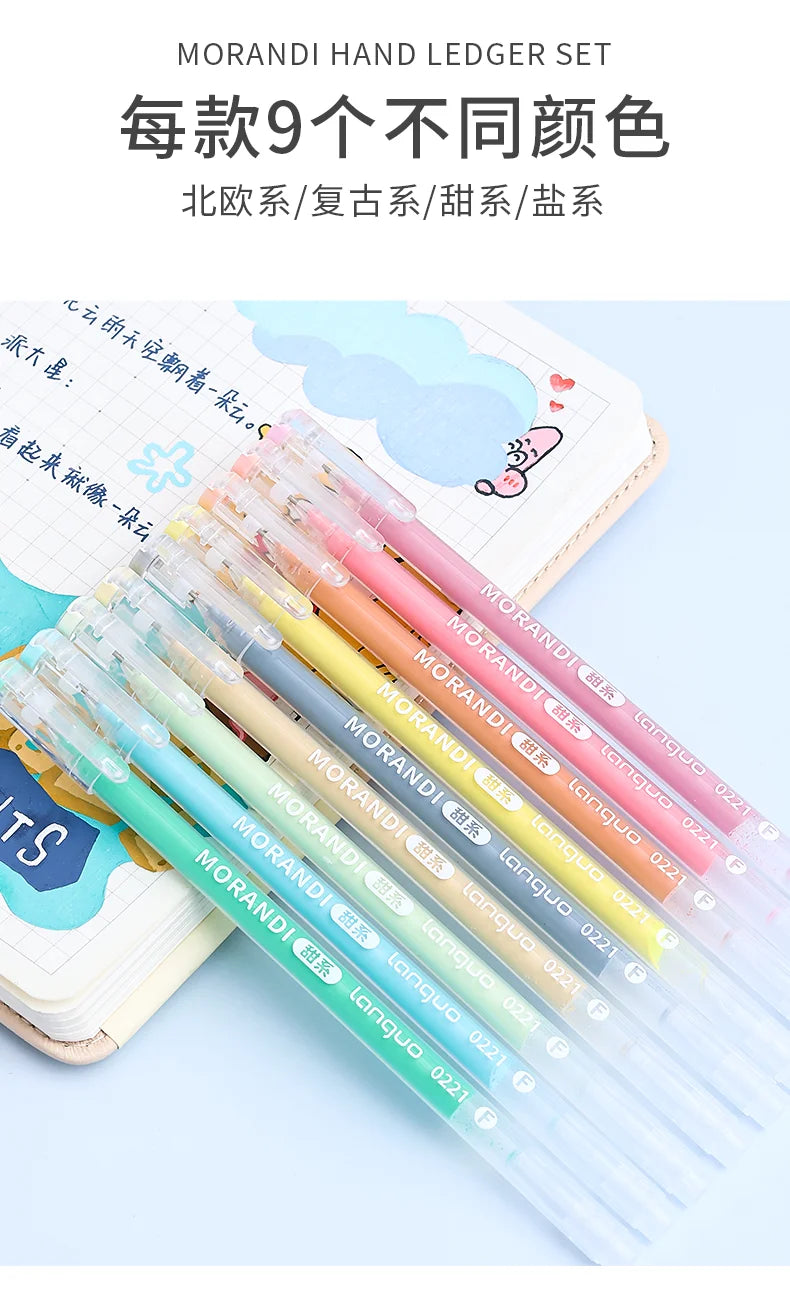 Kawaii Morandi Gray Pens, Functional Set Multi Color Gel Ink Pens, Beautiful Vintage Marker Liner Ballpoint Pen School And Office Stationery Gift Pen