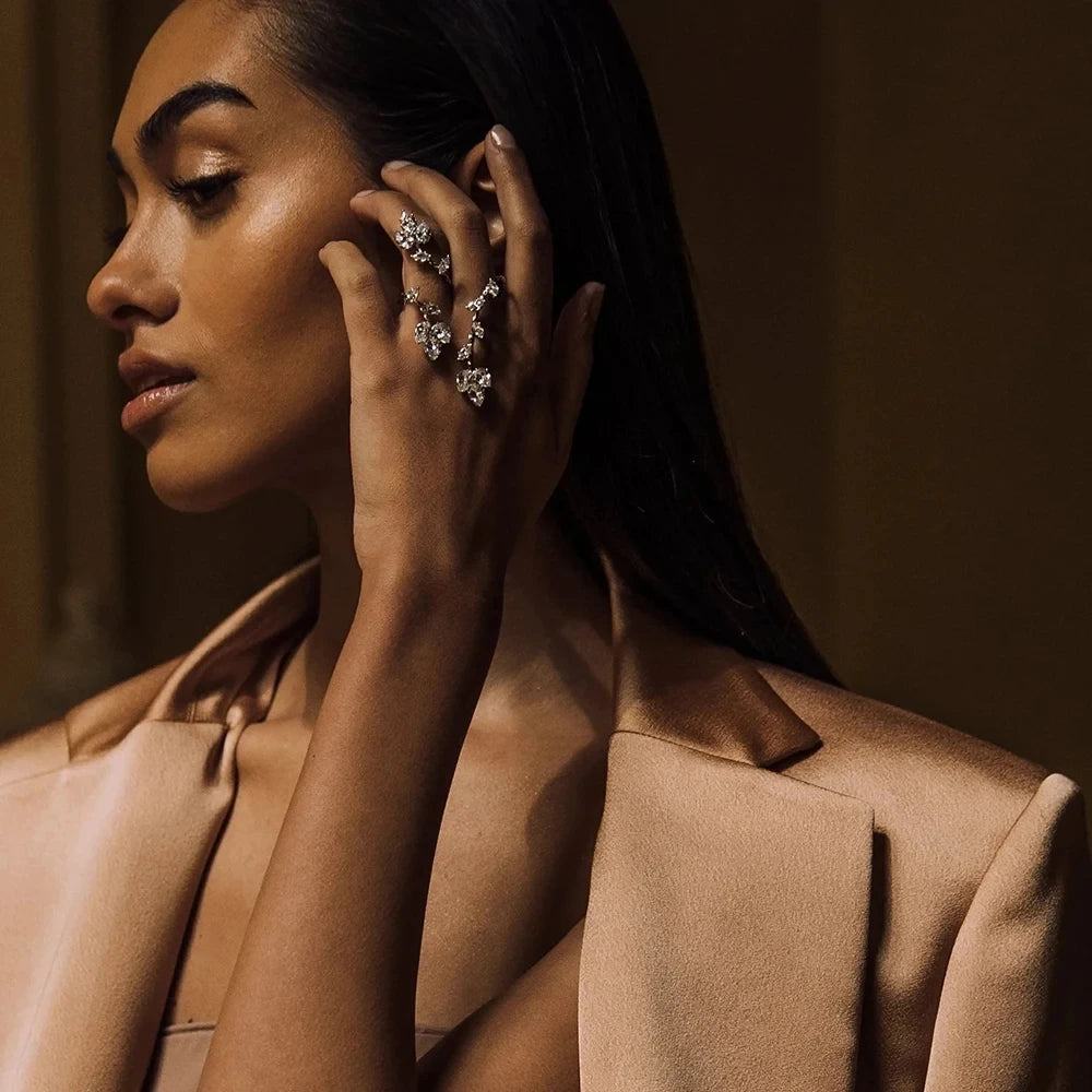 Stonefans CZ AAAAA Leaf Ring Adjustable Women Y2K Luxury Fashion Wedding Jewelry Bride Party Accessories Decoration Rings Gifts