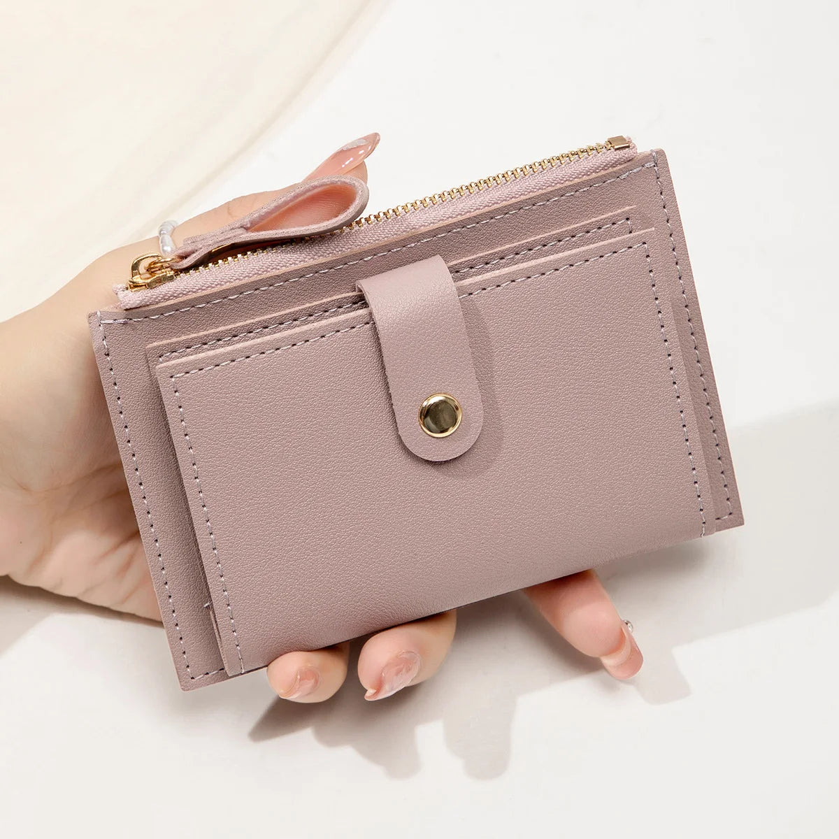 Adorable Minimalist And Fashionable Women's Short Card Bag, Thin Mini PU Leather Wallet, Amazing women's credit card holder wallet, Stunning Trendy Practical Gift For Cute Girls, Lovely Pink Wallet, Nice Blue Color, Kind Pink