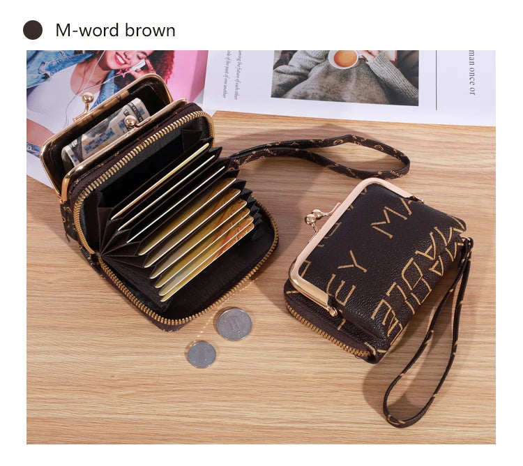New Wallet Girl's Wrist Strap Short Charm Flower Zero Wallet Large Capacity Coin Clip Bag Letter Multi Card Card Bag Money Clip