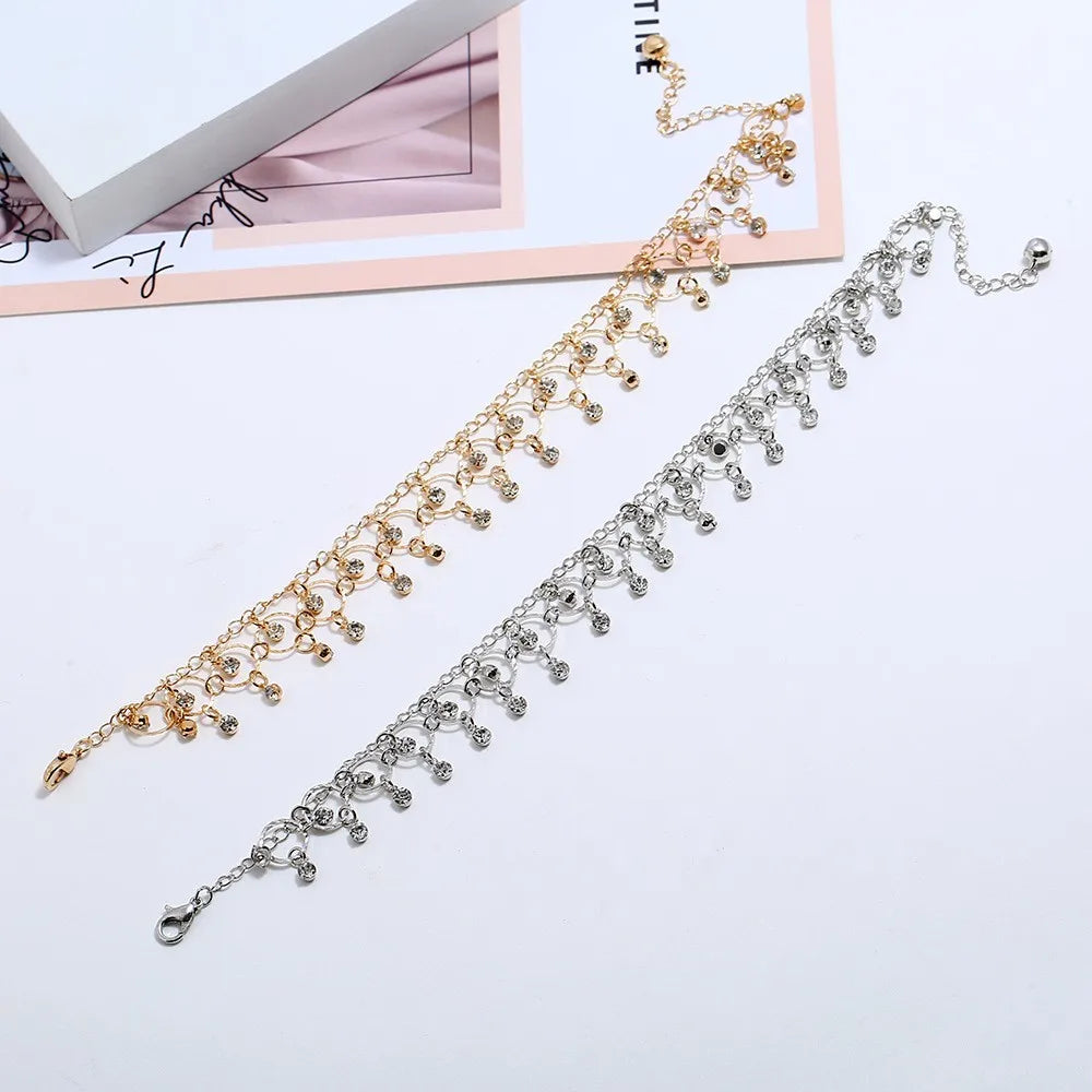 Neue Mode Sommer Strand Fuß Kette Schmuck Für Frauen Exquisite Gold Silber Farbe Glänzenden Strass Ankle Armbänder Fußkettchen