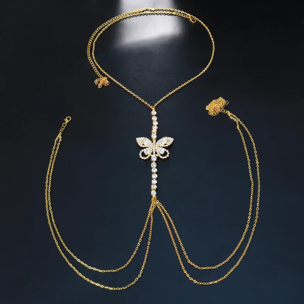 Charming Butterfly Chest Chain, Rave Jewelry Festival Crystal Outfit Beach, Lovely Summer, Sexy Bra Chain Necklace For Women Clothing