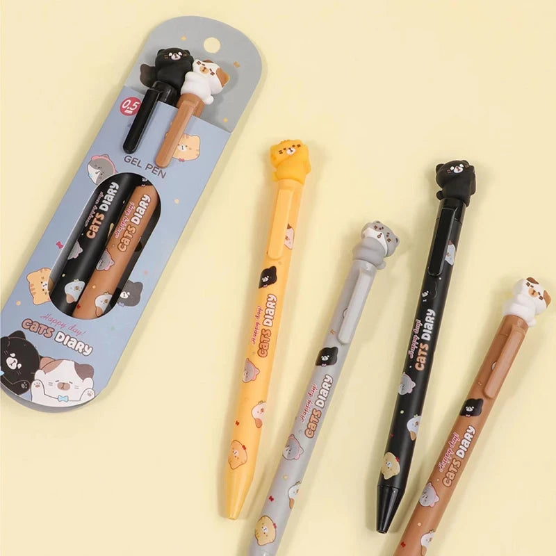 2pcs/box Kawaii stationery office accessories School supplies kit Gift Cat Cute pens aesthetic Black Ink Gel Pen Ballpoint pen