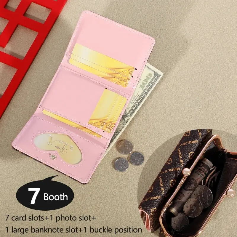 New Wallet Women's Wrist Strap Short Old Flower Zero Wallet Large Capacity Coin Clip Bag Letter Multi Card Card Bag Money Clip