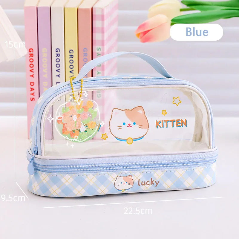 Kawaii Pencil Case Large Capacity Organizer Pen Box Pouch for Girls Back to School Supplies Cute Korean Stationery