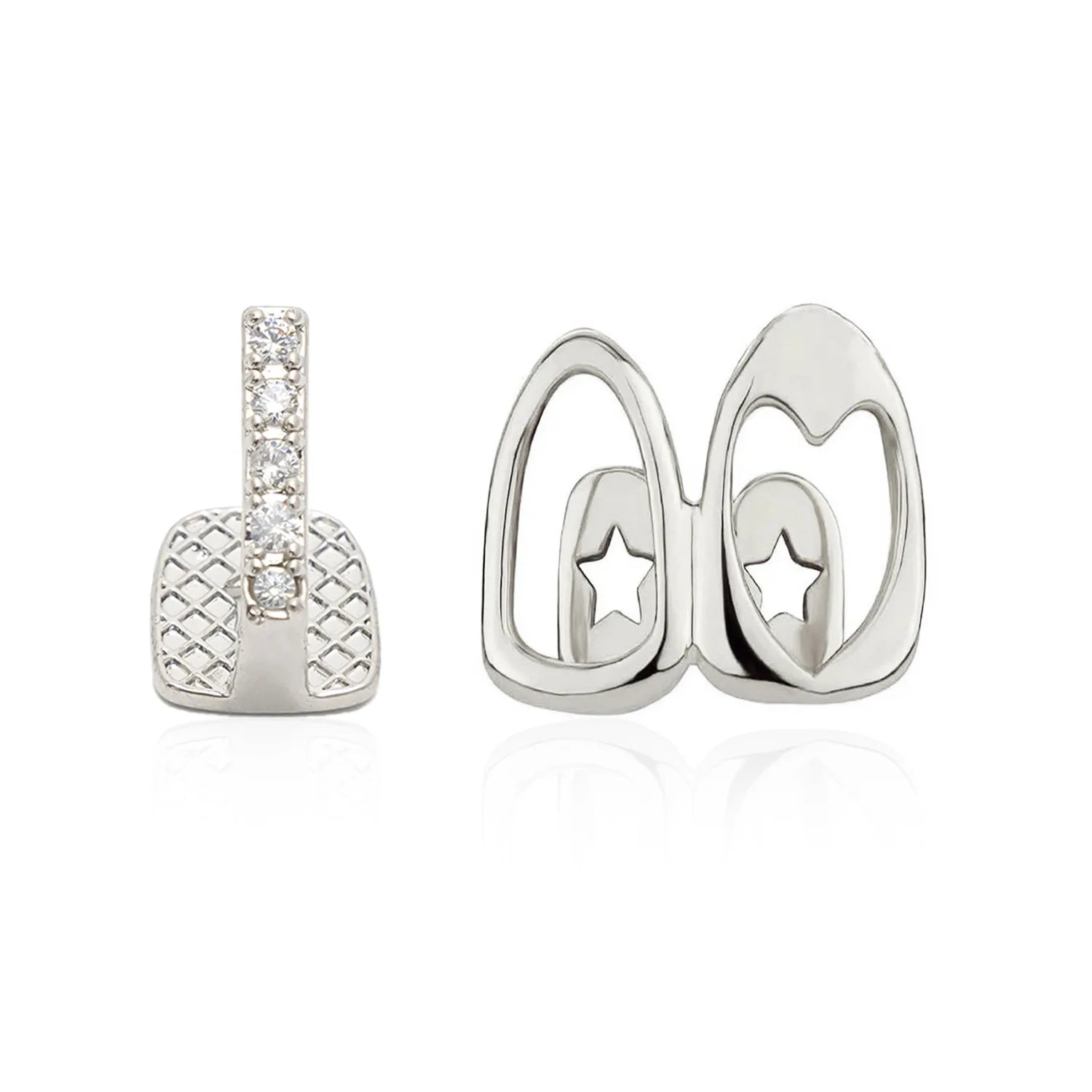 2pcs Set Hip-hop Gold Color Hollowed Hearts Zircon Inlay, Nice Stainless Steel Dental Grills for Women And Men, Fashion Teeth Jewelry Accessories