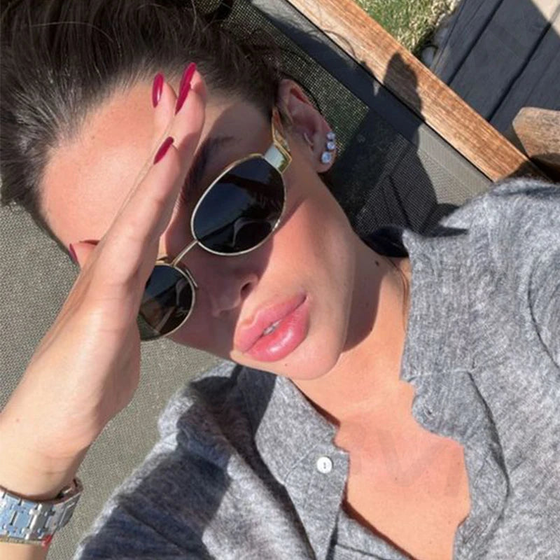 Charming Fashion Oval Sunglasses For Women, Lovely Retro Trend Outdoor Metal Sun Glasses, High Quality Classic Luxury And Eyewear UV400 Goggles
