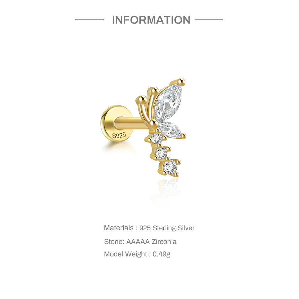 925 Sterling Silver 1pc, Geometry Multi Piercing Stud Earrings For Women, K Gold Simple Elegant Tassel Jewelry, beautiful Gift