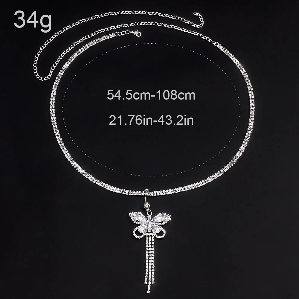Shiny Rhinestone Butterfly Tassel, Chic Waist Chain, Sexy Beach Navel Belly, New Fashion Piercing Body Chain, Kind Jewelry Accessories for Girls