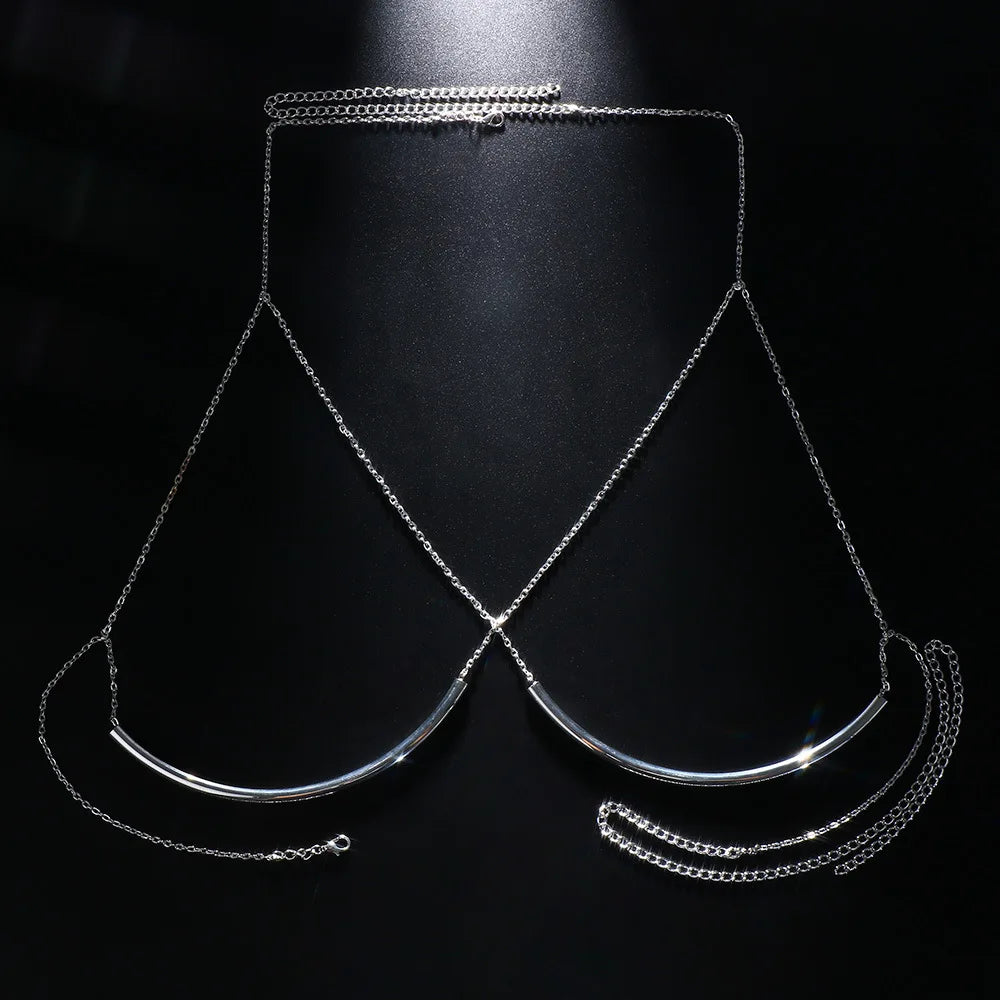 Kind Metal Chest Bracket, Beautiful Body Jewelry Bra Chain For Girls, Chain Top Bikini Halter Bra, New Banquet Breast Support