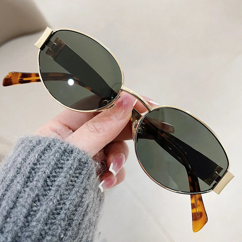 Charming Fashion Oval Sunglasses For Women, Lovely Retro Trend Outdoor Metal Sun Glasses, High Quality Classic Luxury And Eyewear UV400 Goggles