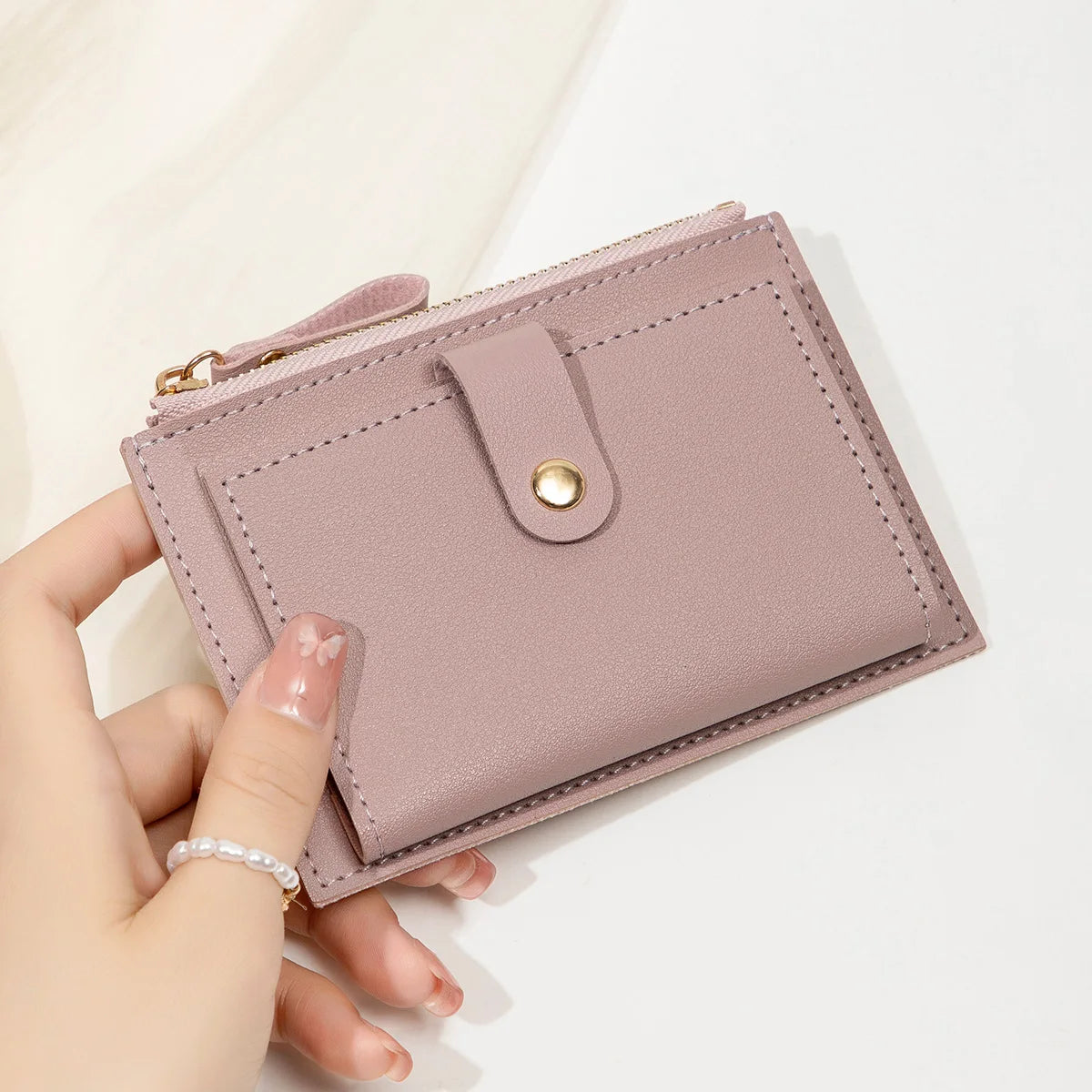 Adorable Minimalist And Fashionable Women's Short Card Bag, Thin Mini PU Leather Wallet, Amazing women's credit card holder wallet, Stunning Trendy Practical Gift For Cute Girls, Lovely Pink Wallet, Nice Blue Color, Kind Pink