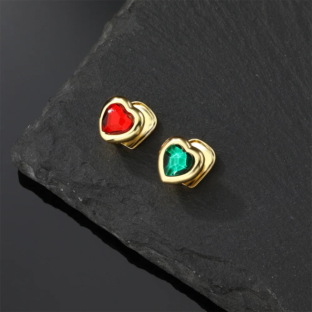 Unique Hip Hop Single Red Green Heart Zircon Teeth, Grillz Silver Color Shiny Crystal Tooth Jewelry, Caps For Women Men Jewelry Gift