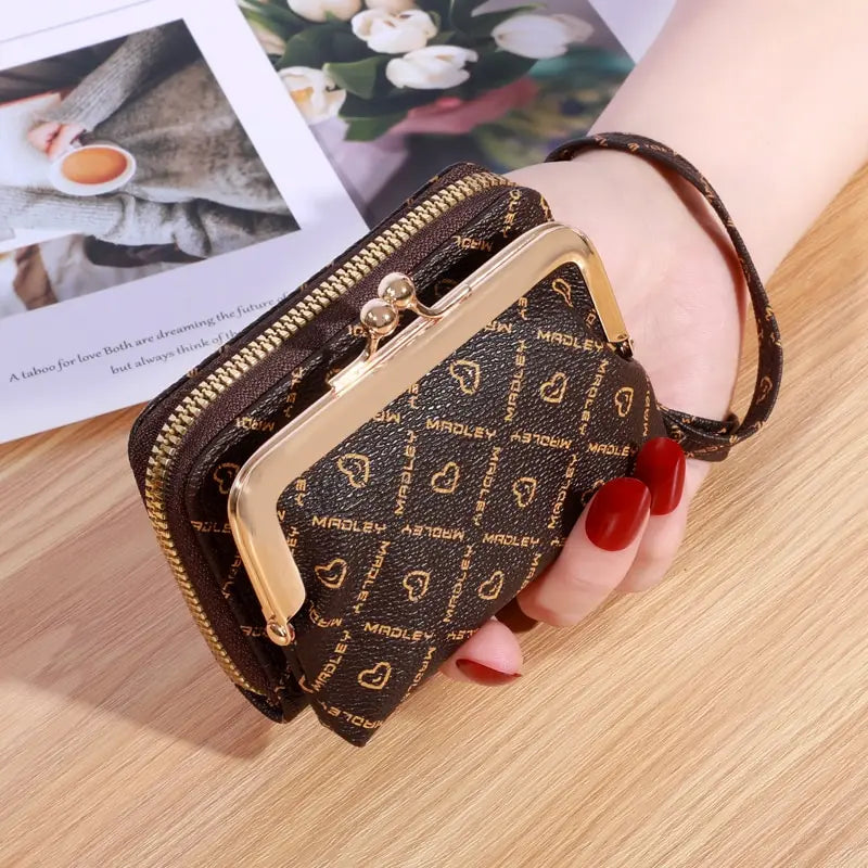 New Wallet Girl's Wrist Strap Short Charm Flower Zero Wallet Large Capacity Coin Clip Bag Letter Multi Card Card Bag Money Clip