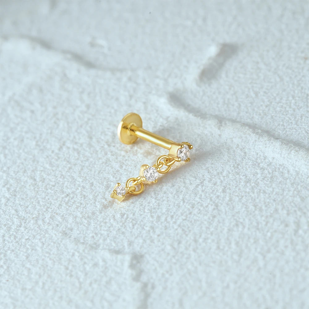 925 Sterling Silver 1pc, Geometry Multi Piercing Stud Earrings For Women, K Gold Simple Elegant Tassel Jewelry, beautiful Gift