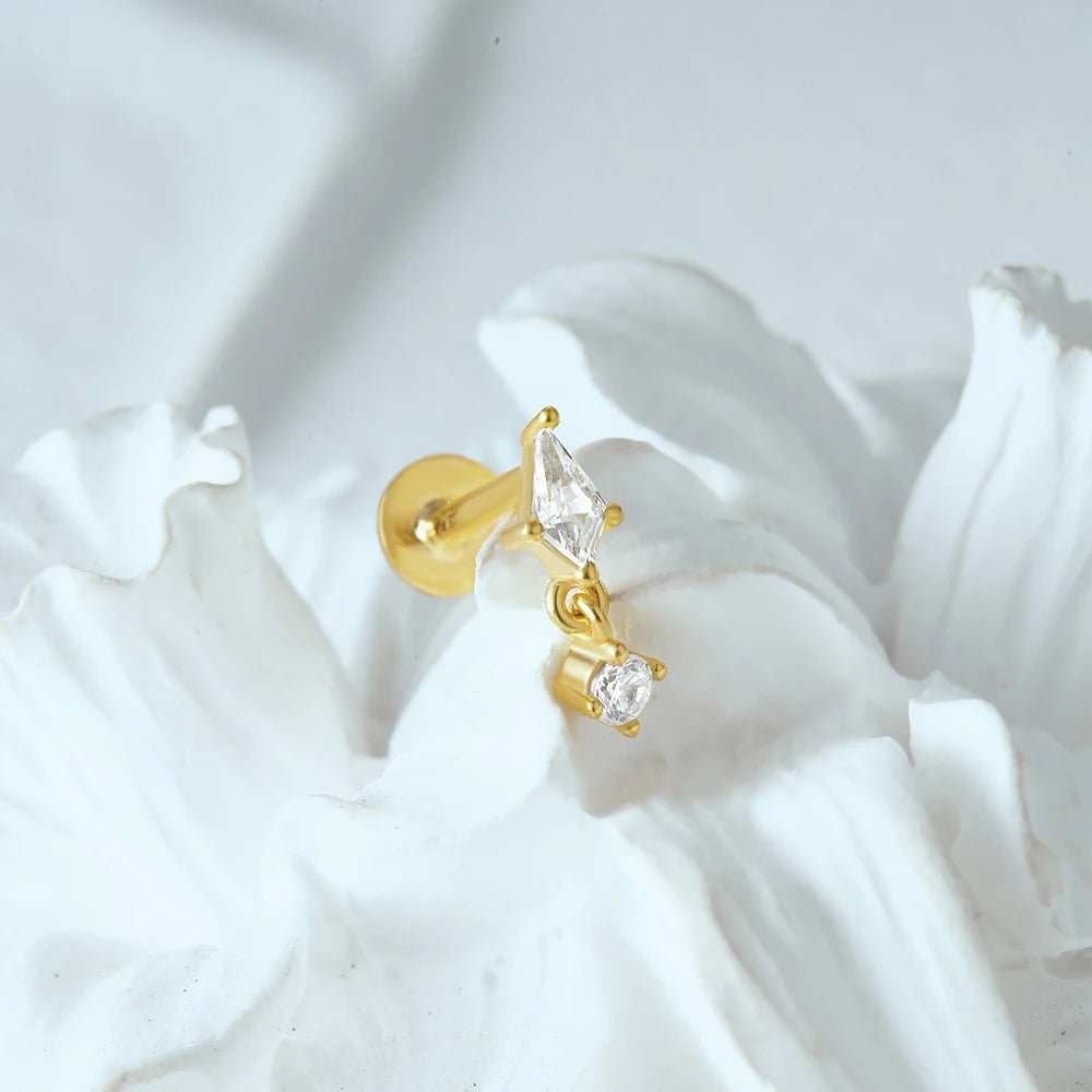 925 Sterling Silver 1pc, Geometry Multi Piercing Stud Earrings For Women, K Gold Simple Elegant Tassel Jewelry, beautiful Gift