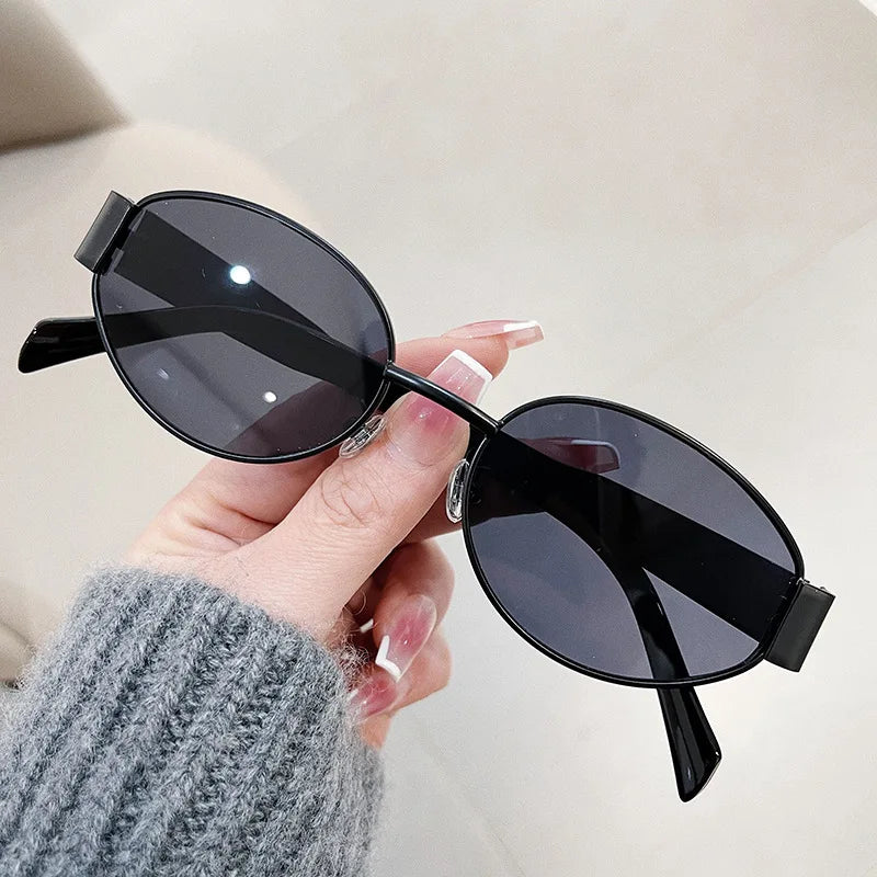 Charming Fashion Oval Sunglasses For Women, Lovely Retro Trend Outdoor Metal Sun Glasses, High Quality Classic Luxury And Eyewear UV400 Goggles