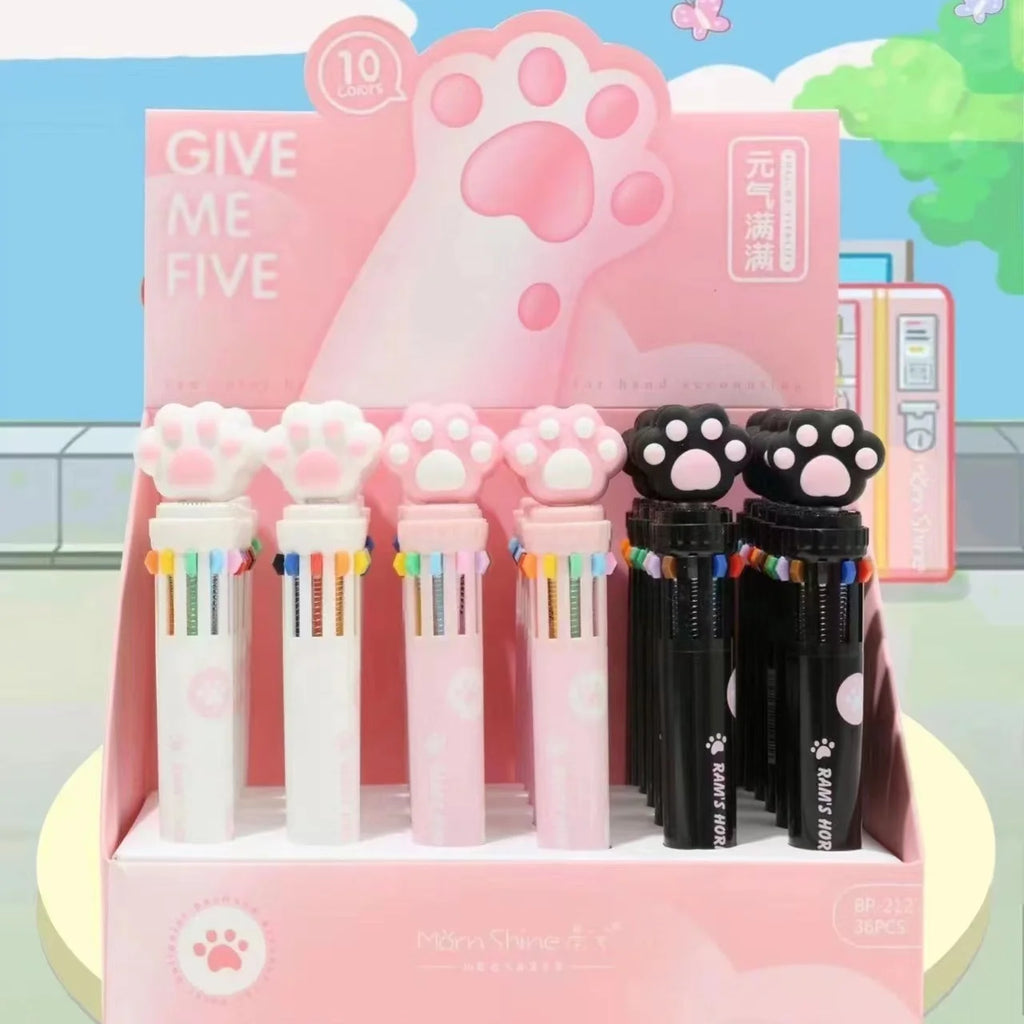 Cute Kawaii Cat Paw Cartoon Silicone And Beautiful 10 Colors Chunky Ballpoint Pen School And Office Supply, kind Gift Stationery