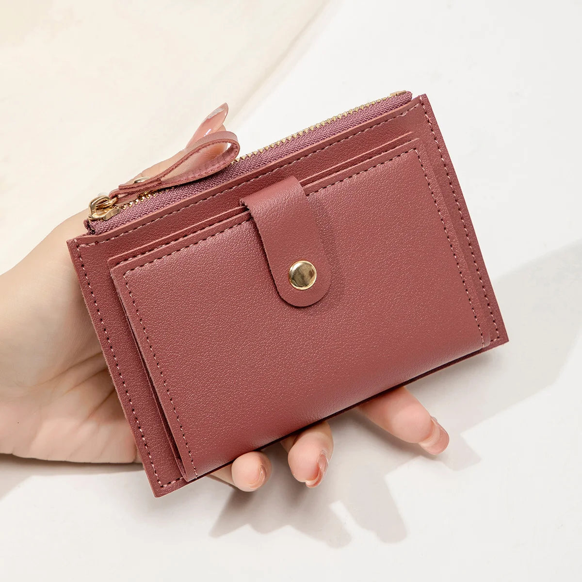 Adorable Minimalist And Fashionable Women's Short Card Bag, Thin Mini PU Leather Wallet, Amazing women's credit card holder wallet, Stunning Trendy Practical Gift For Cute Girls, Lovely Pink Wallet, Nice Blue Color, Kind Pink