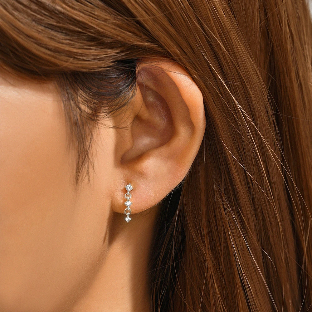 925 Sterling Silver 1pc, Geometry Multi Piercing Stud Earrings For Women, K Gold Simple Elegant Tassel Jewelry, beautiful Gift