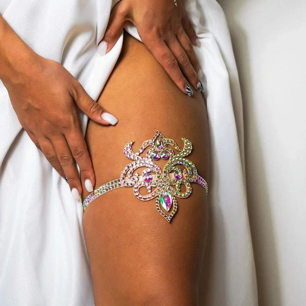 Rave Colorful Crystal Thigh Chain Belly, Dance Accessories Gift 2026, Beach Bikini Geometric Sexy Leg Jewelry Dress for Girls