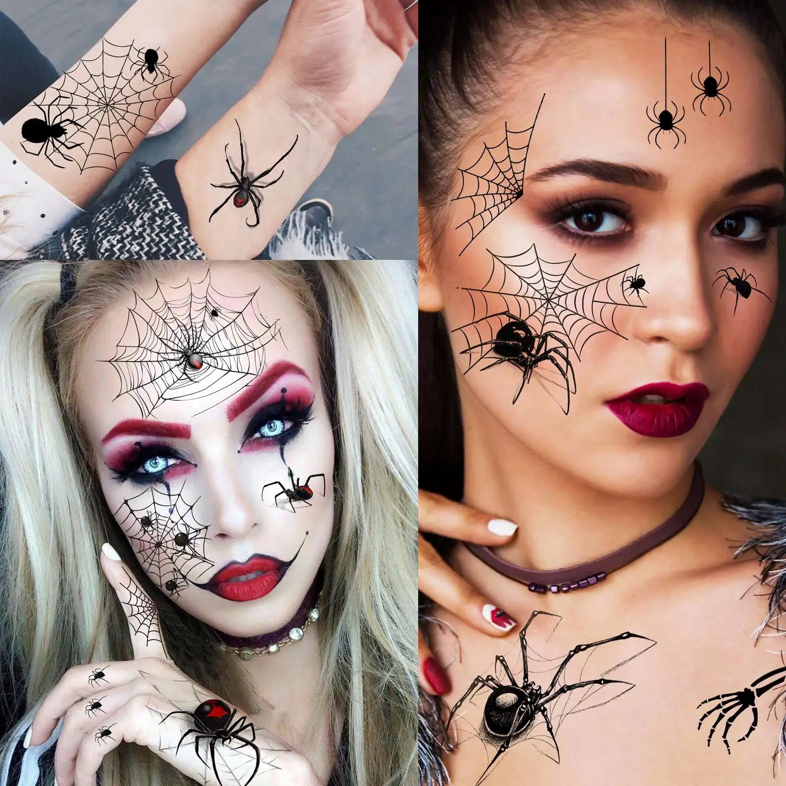 8 Sheets Horrible Realistic 3D Spiders Spiderweb, Temporary Tattoos For Men Women Adults Halloween, Halloween Gift