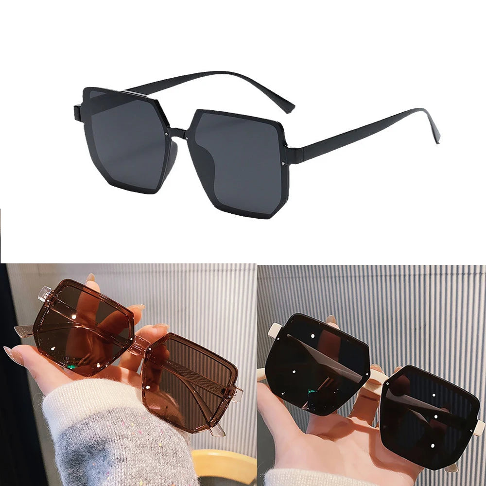 Big Frame Vintage Sunglasses Women, Elegant Square Sun Glasses Retro Eye Glasses Goggle for Female Polygon Sunglasses  