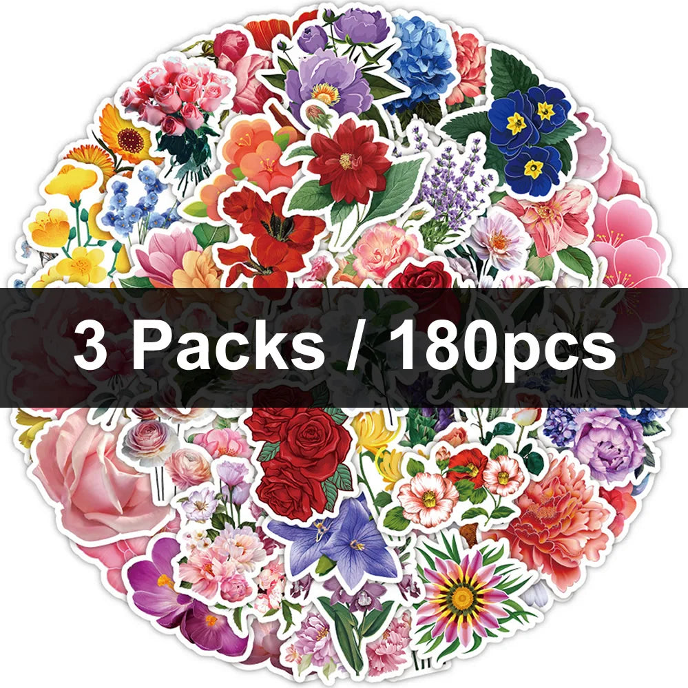 30/60/180 Flowers Stickers Cartoon Cute Decals Toy Stationery Guitar Phone Bicycle Laptop Luggage Car Graffiti Beautiful Sticker