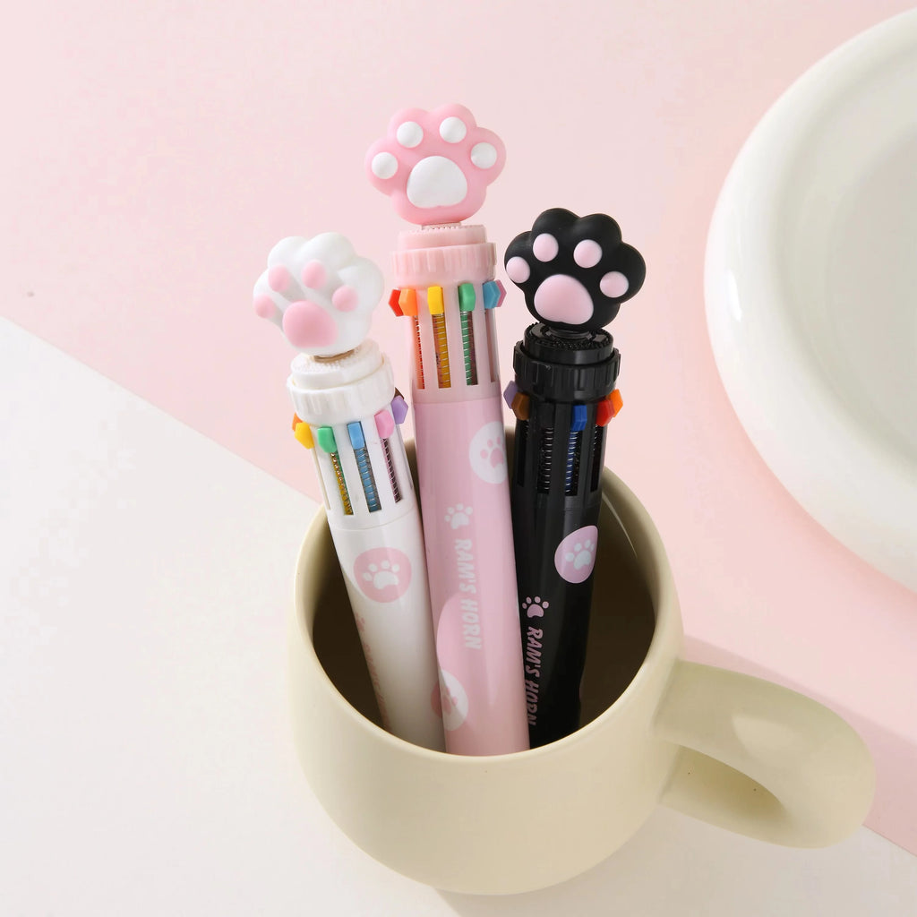 Cute Kawaii Cat Paw Cartoon Silicone And Beautiful 10 Colors Chunky Ballpoint Pen School And Office Supply, kind Gift Stationery