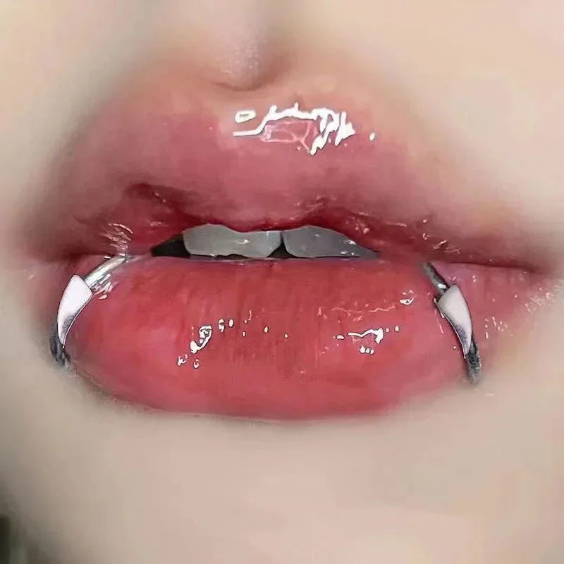2PCS Stainless Steel Personalised Sharp Teeth Fake Piercing Lip Ring Punk Exaggerated Jewelry for Women Gothic Body Jewelry