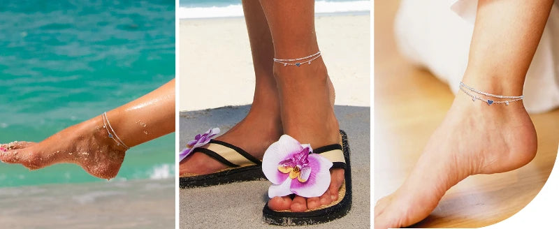 925 Sliver Plated CZ Anklet, Lovely Bracelets for Women Girl, Trendy New Waterproof Heart, Charm Dainty Layer Chain Anklets Jewelry Gifts, Charming Gift For Birthday Or Christmas